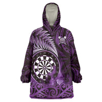 Personalised New Zealand Darts Wearable Blanket Hoodie Maori Koru Dartboard Purple Flame LT05 One Size Purple - Polynesian Pride