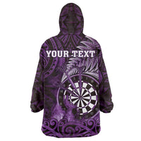 Personalised New Zealand Darts Wearable Blanket Hoodie Maori Koru Dartboard Purple Flame LT05 - Polynesian Pride