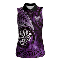 Personalised New Zealand Darts Women Sleeveless Polo Shirt Maori Koru Dartboard Purple Flame LT05 Female Purple - Polynesian Pride
