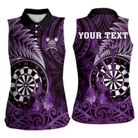 Personalised New Zealand Darts Women Sleeveless Polo Shirt Maori Koru Dartboard Purple Flame LT05 - Polynesian Pride