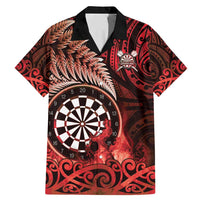 Personalised New Zealand Darts Family Matching Mermaid Dress and Hawaiian Shirt Maori Koru Dartboard Red Flame LT05 Dad's Shirt - Short Sleeve Red - Polynesian Pride