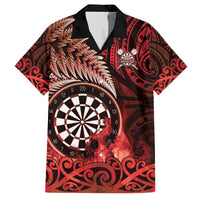 Personalised New Zealand Darts Family Matching Off The Shoulder Long Sleeve Dress and Hawaiian Shirt Maori Koru Dartboard Red Flame LT05 Dad's Shirt - Short Sleeve Red - Polynesian Pride