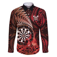 Personalised New Zealand Darts Family Matching Off Shoulder Short Dress and Hawaiian Shirt Maori Koru Dartboard Red Flame LT05 Dad's Shirt - Long Sleeve Red - Polynesian Pride