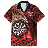 Personalised New Zealand Darts Family Matching Short Sleeve Bodycon Dress and Hawaiian Shirt Maori Koru Dartboard Red Flame LT05 Dad's Shirt - Short Sleeve Red - Polynesian Pride