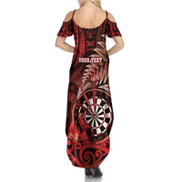 Personalised New Zealand Darts Family Matching Summer Maxi Dress and Hawaiian Shirt Maori Koru Dartboard Red Flame LT05 - Polynesian Pride