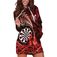 Personalised New Zealand Darts Hoodie Dress Maori Koru Dartboard Red Flame LT05 Red - Polynesian Pride