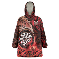 Personalised New Zealand Darts Wearable Blanket Hoodie Maori Koru Dartboard Red Flame LT05 One Size Red - Polynesian Pride