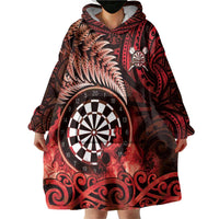 Personalised New Zealand Darts Wearable Blanket Hoodie Maori Koru Dartboard Red Flame LT05 - Polynesian Pride