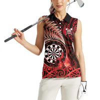Personalised New Zealand Darts Women Sleeveless Polo Shirt Maori Koru Dartboard Red Flame LT05 - Polynesian Pride