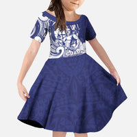 Guam Chief Quipuha Family Matching Mermaid Dress and Hawaiian Shirt Polynesian Pattern With Guasali Flowers LT05 Daughter's Dress Navy - Polynesian Pride