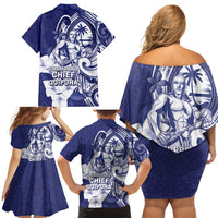 Guam Chief Quipuha Family Matching Off Shoulder Short Dress and Hawaiian Shirt Polynesian Pattern With Guasali Flowers LT05 - Polynesian Pride