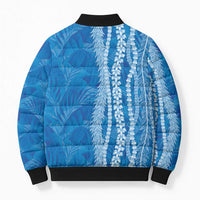 Hawaii Prince Kuhio Bomber Puffer Jacket Blue Hawaiian Lau Maia With Leis