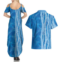 Hawaii Prince Kuhio Couples Matching Summer Maxi Dress and Hawaiian Shirt Blue Hawaiian Lau Maia With Leis LT05 - Polynesian Pride