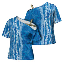 Hawaii Prince Kuhio Cross Shoulder Shirt Blue Hawaiian Lau Maia With Leis