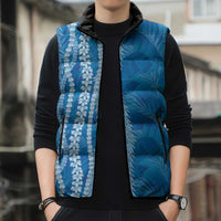 Hawaii Prince Kuhio Sleeveless Puffer Jacket Blue Hawaiian Lau Maia With Leis