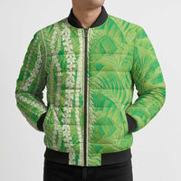 Hawaii Prince Kuhio Bomber Puffer Jacket Lime Green Hawaiian Lau Maia With Leis
