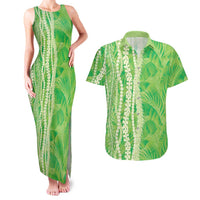 Hawaii Prince Kuhio Couples Matching Tank Maxi Dress and Hawaiian Shirt Lime Green Hawaiian Lau Maia With Leis LT05 Green - Polynesian Pride