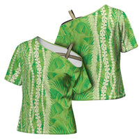 Hawaii Prince Kuhio Cross Shoulder Shirt Lime Green Hawaiian Lau Maia With Leis