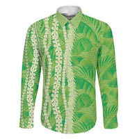 Hawaii Prince Kuhio Family Matching Mermaid Dress and Hawaiian Shirt Lime Green Hawaiian Lau Maia With Leis LT05 Dad's Shirt - Long Sleeve Green - Polynesian Pride