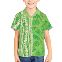 Hawaii Prince Kuhio Family Matching Mermaid Dress and Hawaiian Shirt Lime Green Hawaiian Lau Maia With Leis LT05 Son's Shirt Green - Polynesian Pride