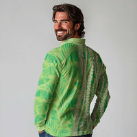 Hawaii Prince Kuhio Long Sleeve Polo Shirt Lime Green Hawaiian Lau Maia With Leis