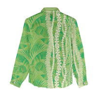Hawaii Prince Kuhio Women Casual Shirt Lime Green Hawaiian Lau Maia With Leis LT05 - Polynesian Pride