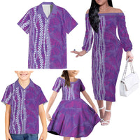 Hawaii Prince Kuhio Family Matching Off The Shoulder Long Sleeve Dress and Hawaiian Shirt Violet Hawaiian Lau Maia With Leis LT05 - Polynesian Pride