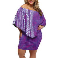 Hawaii Prince Kuhio Family Matching Off Shoulder Short Dress and Hawaiian Shirt Violet Hawaiian Lau Maia With Leis LT05 Mom's Dress Violet - Polynesian Pride
