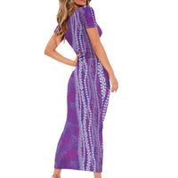 Hawaii Prince Kuhio Family Matching Short Sleeve Bodycon Dress and Hawaiian Shirt Violet Hawaiian Lau Maia With Leis LT05 - Polynesian Pride