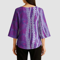 Hawaii Prince Kuhio Kimono Sleeve Blouse Violet Hawaiian Lau Maia With Leis