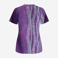 Hawaii Prince Kuhio Scrub Top Violet Hawaiian Lau Maia With Leis