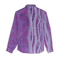 Hawaii Prince Kuhio Women Casual Shirt Violet Hawaiian Lau Maia With Leis LT05 - Polynesian Pride