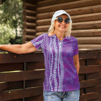 Hawaii Prince Kuhio Women Polo Shirt Violet Hawaiian Lau Maia With Leis LT05 - Polynesian Pride