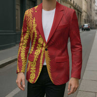 Hawaii Prince Kuhio Blazer Red Hawaiian Lau Maia With Leis