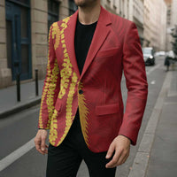 Hawaii Prince Kuhio Blazer Red Hawaiian Lau Maia With Leis