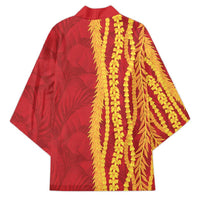 Hawaii Prince Kuhio Kimono Red Hawaiian Lau Maia With Leis
