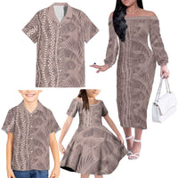 Hawaii Prince Kuhio Family Matching Off The Shoulder Long Sleeve Dress and Hawaiian Shirt Mocha Hawaiian Lau Maia With Leis LT05 - Polynesian Pride