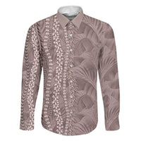 Hawaii Prince Kuhio Family Matching Summer Maxi Dress and Hawaiian Shirt Mocha Hawaiian Lau Maia With Leis LT05 Dad's Shirt - Long Sleeve Mocha - Polynesian Pride