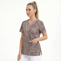 Hawaii Prince Kuhio Scrub Top Mocha Hawaiian Lau Maia With Leis