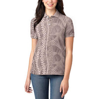 Hawaii Prince Kuhio Women Polo Shirt Mocha Hawaiian Lau Maia With Leis LT05 - Polynesian Pride