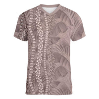 Hawaii Prince Kuhio Women V-Neck T-Shirt Mocha Hawaiian Lau Maia With Leis LT05 Female Mocha - Polynesian Pride