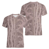 Hawaii Prince Kuhio Women V-Neck T-Shirt Mocha Hawaiian Lau Maia With Leis LT05 - Polynesian Pride