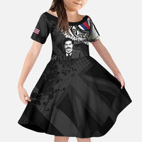 Personalised Hawaii Prince Kuhio Family Matching Mermaid Dress and Hawaiian Shirt Hawaiian Maile Lei LT05 Daughter's Dress Black - Polynesian Pride