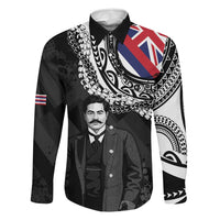 Personalised Hawaii Prince Kuhio Family Matching Off Shoulder Short Dress and Hawaiian Shirt Hawaiian Maile Lei LT05 Dad's Shirt - Long Sleeve Black - Polynesian Pride