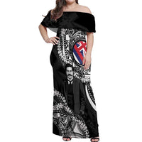 Personalised Hawaii Prince Kuhio Off Shoulder Maxi Dress Hawaiian Maile Lei