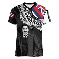 Personalised Hawaii Prince Kuhio Women V-Neck T-Shirt Hawaiian Maile Lei