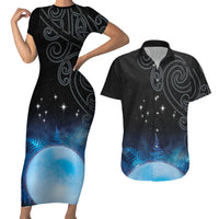 New Zealand Matariki Couples Matching Short Sleeve Bodycon Dress and Hawaiian Shirt Pleiades Star Cluster Blue Galaxy LT05 Blue - Polynesian Pride