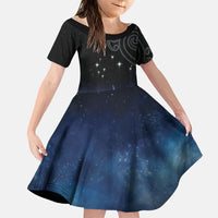 New Zealand Matariki Family Matching Long Sleeve Bodycon Dress and Hawaiian Shirt Pleiades Star Cluster Blue Galaxy LT05 Daughter's Dress Blue - Polynesian Pride