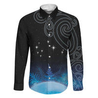 New Zealand Matariki Family Matching Summer Maxi Dress and Hawaiian Shirt Pleiades Star Cluster Blue Galaxy LT05 Dad's Shirt - Long Sleeve Blue - Polynesian Pride