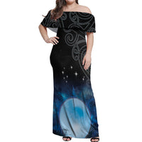 New Zealand Matariki Off Shoulder Maxi Dress Pleiades Star Cluster Blue Galaxy
